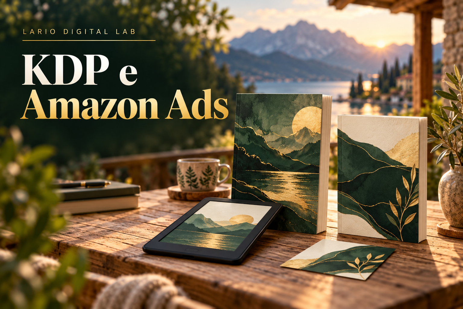 Esempio illustrativo di libri cartacei, ebook e materiali promozionali
